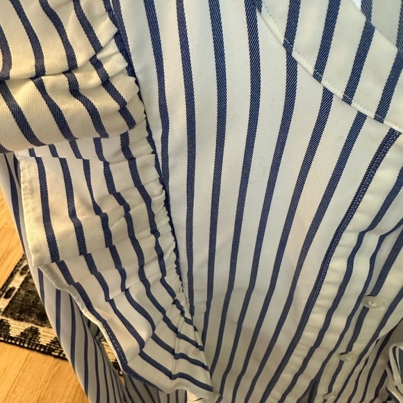 *NWOT* BANANA REPUBLIC Riley-Fit Ruffle V-Bib Buttondown Shirt, Blue Stripe — 10 - Picture 5 of 8